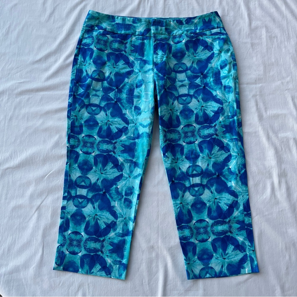 Coldwater Creek Natural Fit Blue Floral Capri Cropped Pants - Size 10